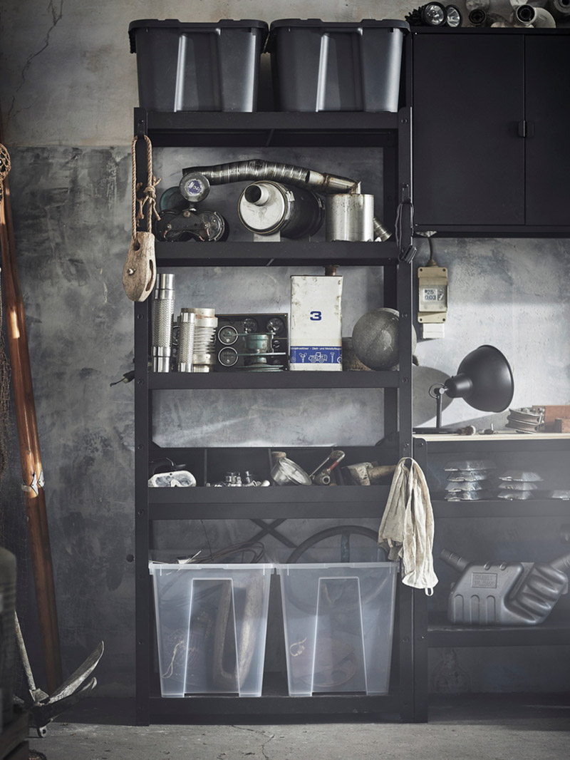  shelving and boxes