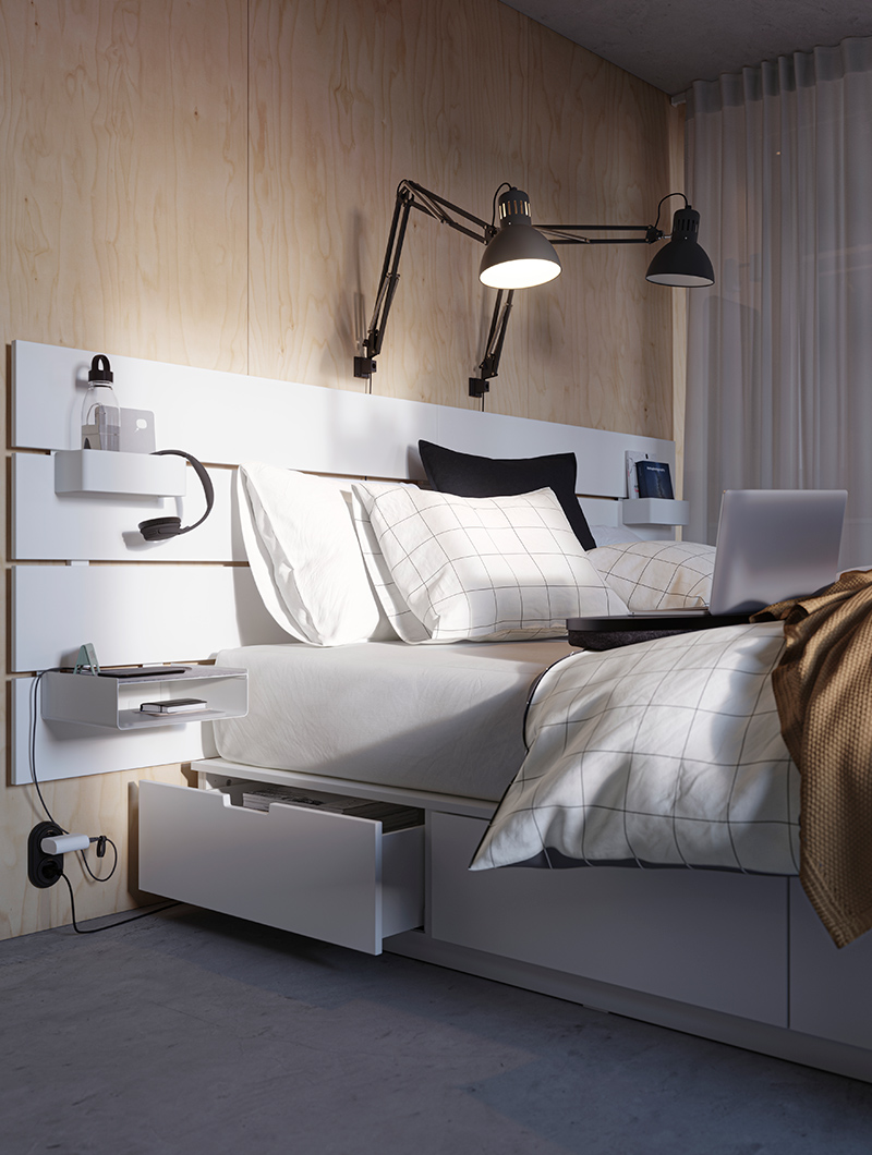 NORDLI Cama con almacenaje y cabecero