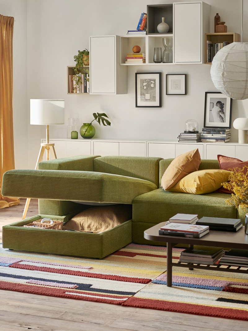 JÄTTEBO Sofá modular 3,5 plazas en U, con reposabrazos, Samsala/verde amarillo oscuro
