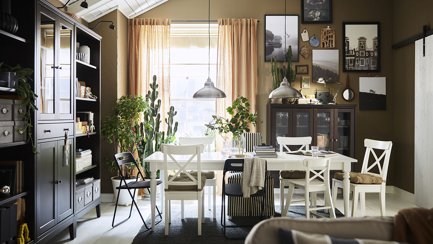 A traditional dining room with space