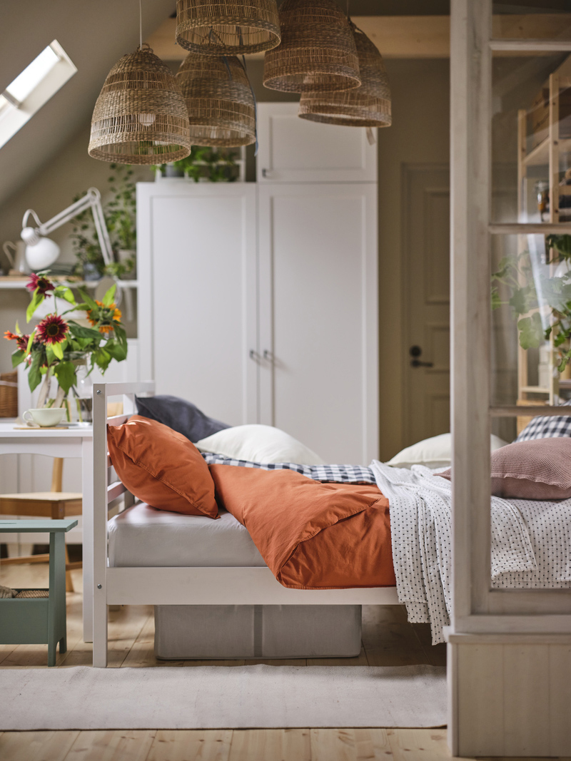 Put a new twist on relaxing style in your bedroom by turning the bed around