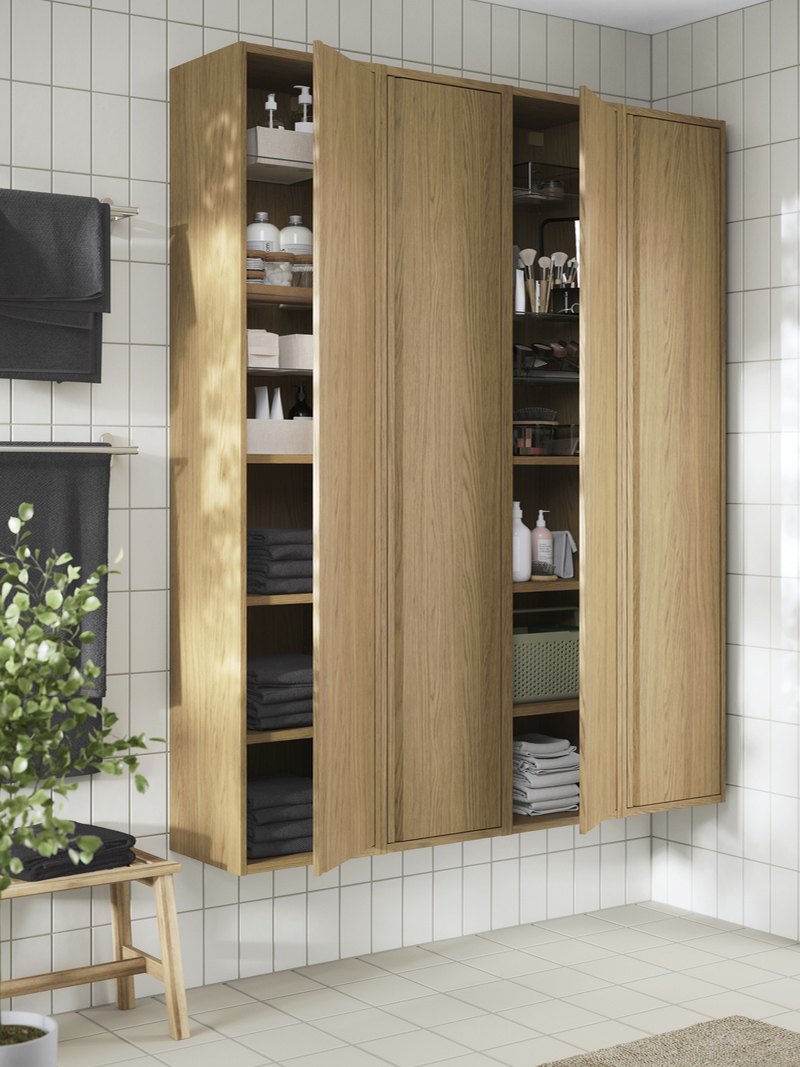 ÄNGSJÖN high cabinet with doors in a bathroom