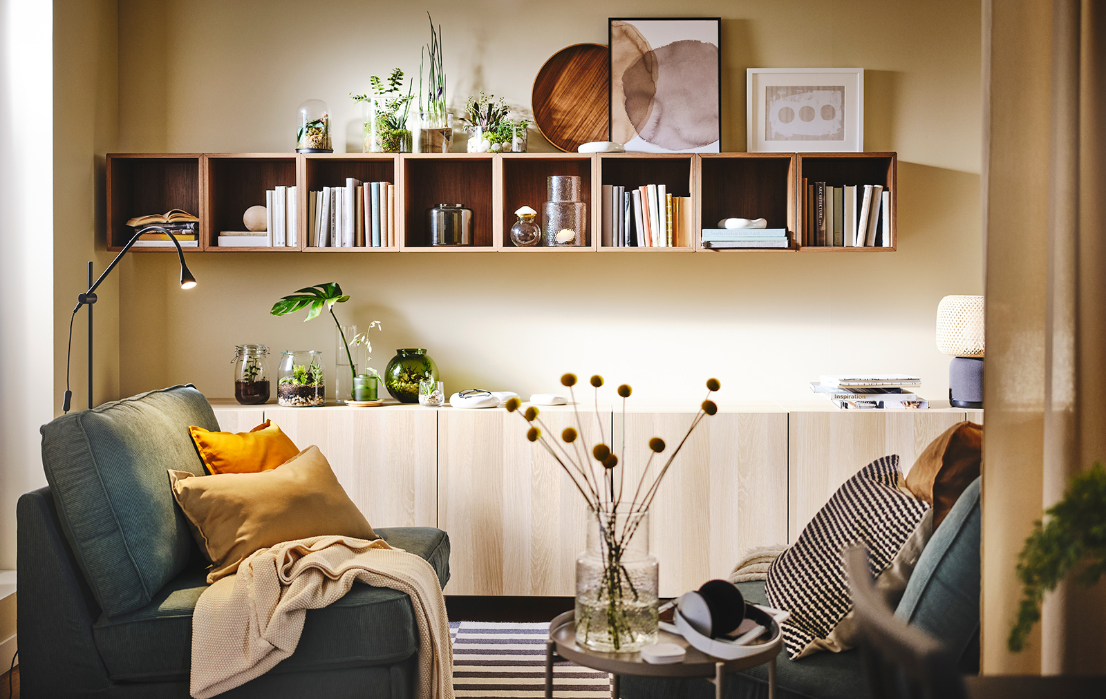 KIVIK chaise longue, BESTÅ Sideboard with doors and EKET cabinet