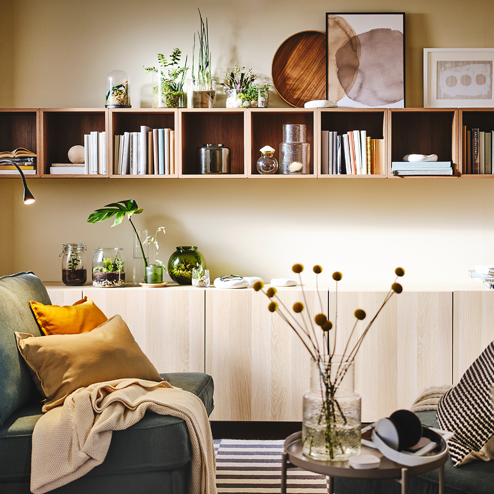 KIVIK chaise longue, BESTÅ Sideboard with doors and EKET cabinet