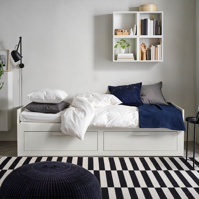 Cama de día con 2 cajones, colchones gemelos, funda nórdica para cama individual y funda de almohada