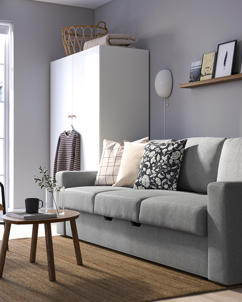 BÅRSLÖV Sofá cama 3 plazas, Tibbleby beis/gris