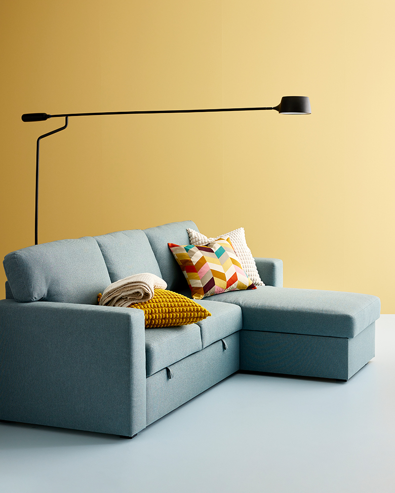 BÅRSLÖV Sofá cama 3 plazas con chaiselongue, Tibbleby gris turquesa claro