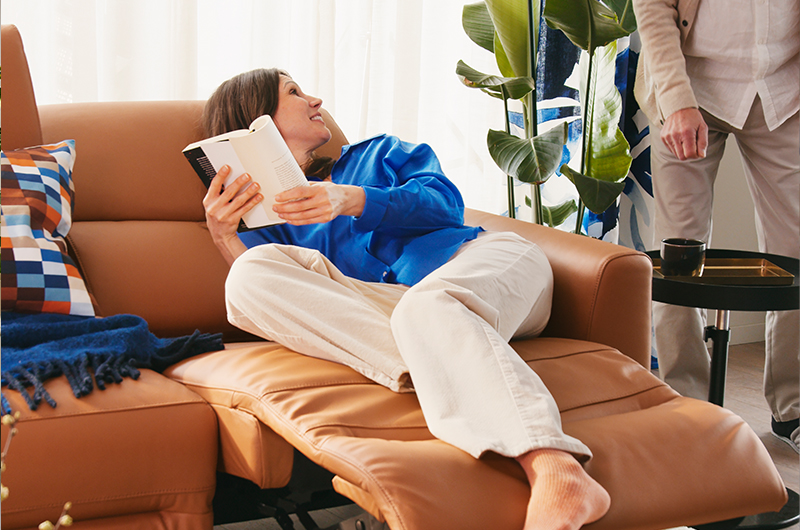 A woman sitting on the sofa