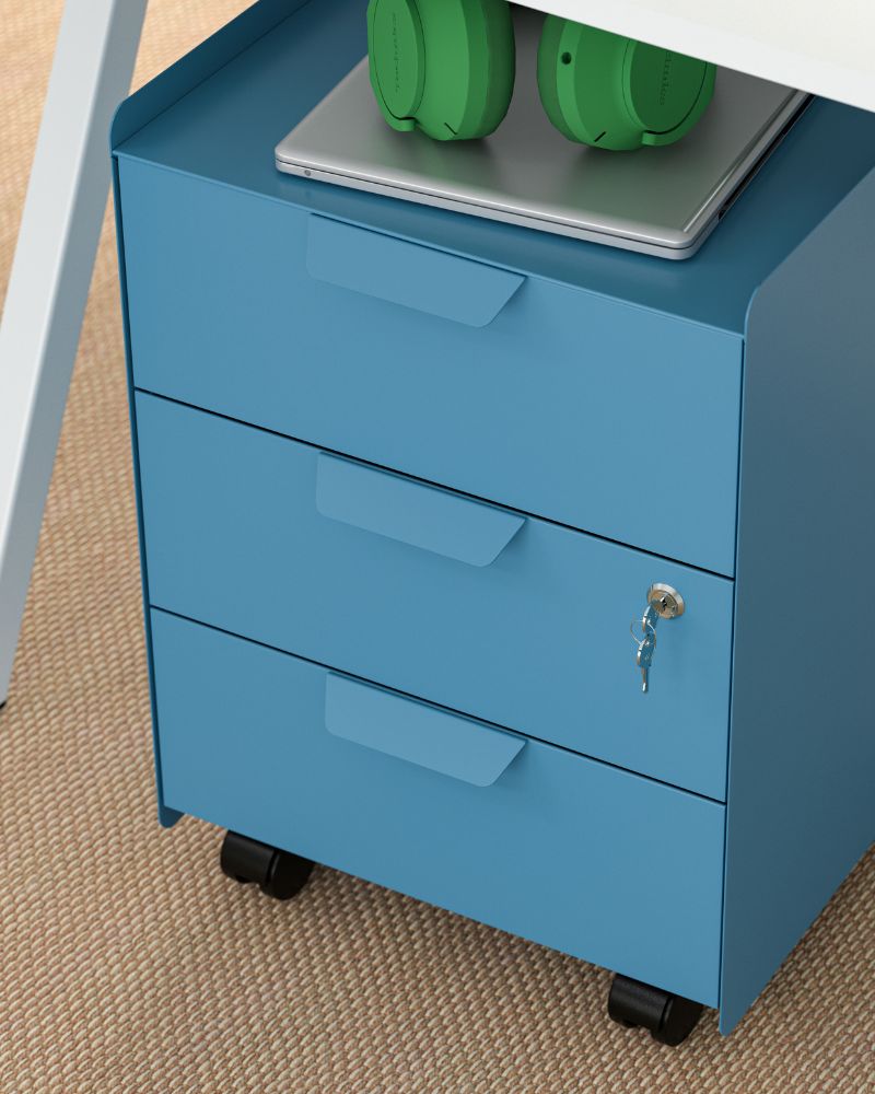 TROTTEN Drawer blue unit with 3 drawers on casters