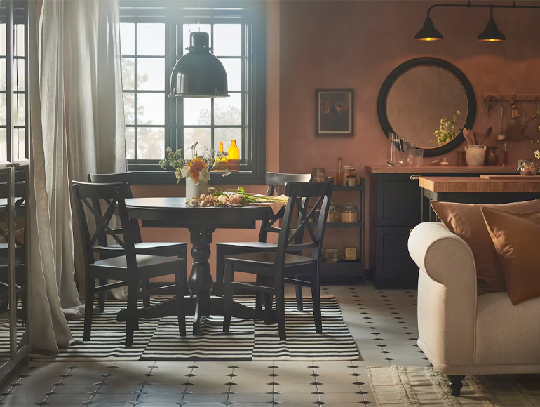 A rustic dining and living room with charm