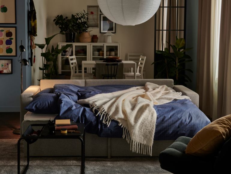 A sofa to enjoy together. A bed to stay a little while longer